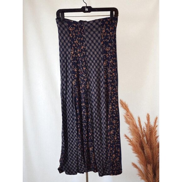 American Rag Maxi Skirt Women’s M – Boho Patchwork Floral Print Navy Blue - Picture 3 of 7